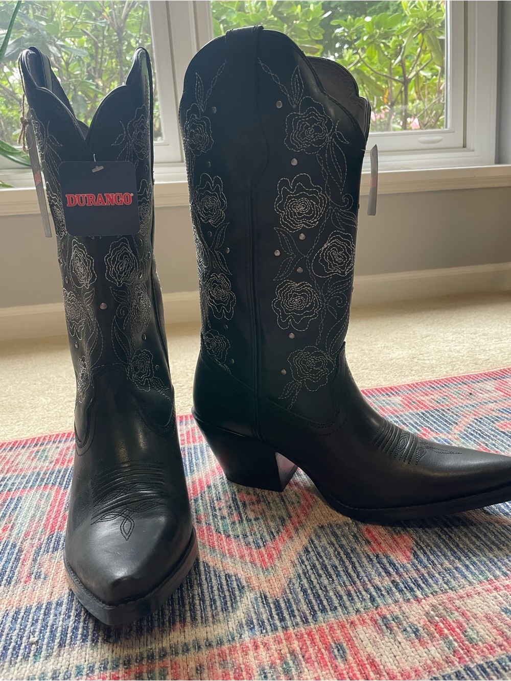 Durango Black Floral Embroidered Western Heeled Boots